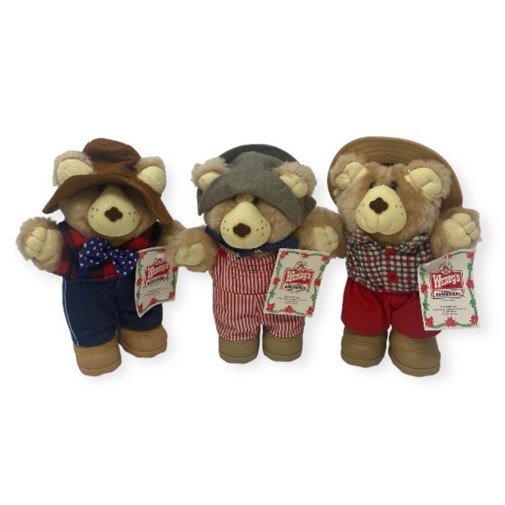 Furskins Wendy’s Vintage 1986 Teddy Bear Stuffed Animals Set NWT